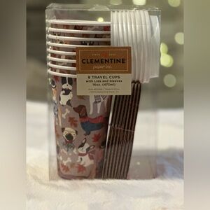 Dachshund Bulldog Clementine 8‎ Travel Cups w/ Lids & Sleeves 16oz Holiday NEW